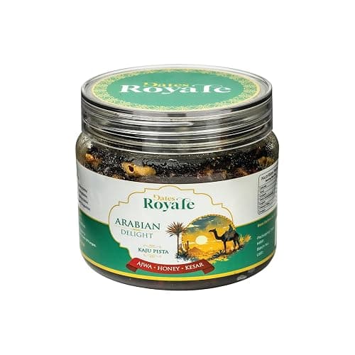 Dates Royale Honey Kesar Kaju Pista Stuffed Dates 500g | Premium Stuffed Khajur with Cashew & Pistachio | Healthy Arabian Dry Fruit Snack