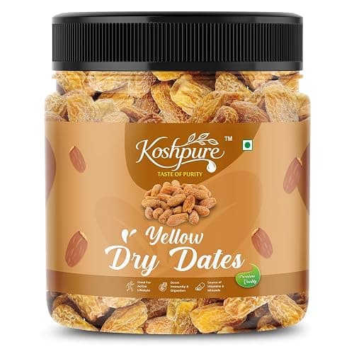 KOSHPURE Yellow Dry Dates | Peela Sukha Khajoor | Dry Fruits Dates | Authentic Indian Kharek | Natural Chuhara | Pili Kharak Pack | Ideal for Pooja, Prasad, and Traditional (1kg)