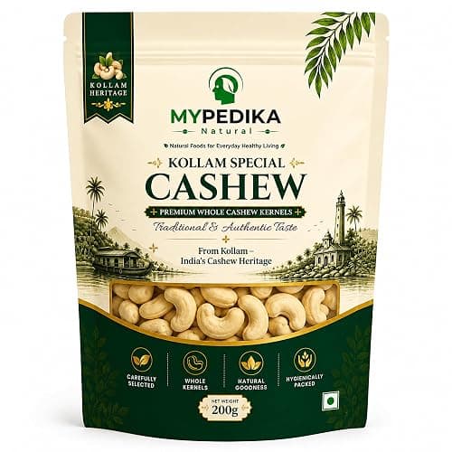 MYPEDIKA Kollam Special Cashew | Premium W240 Whole Cashew Kernels | Natural Cashew Nuts | 200 g