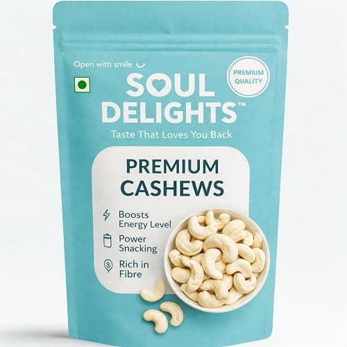Soul Delights Premium Cashews (Kaju) | Jumbo Whole W320 Grade | Crunchy & Fresh | Rich in Protein | Healthy Snacks | 100% Natural, No Added Preservatives | 1kg